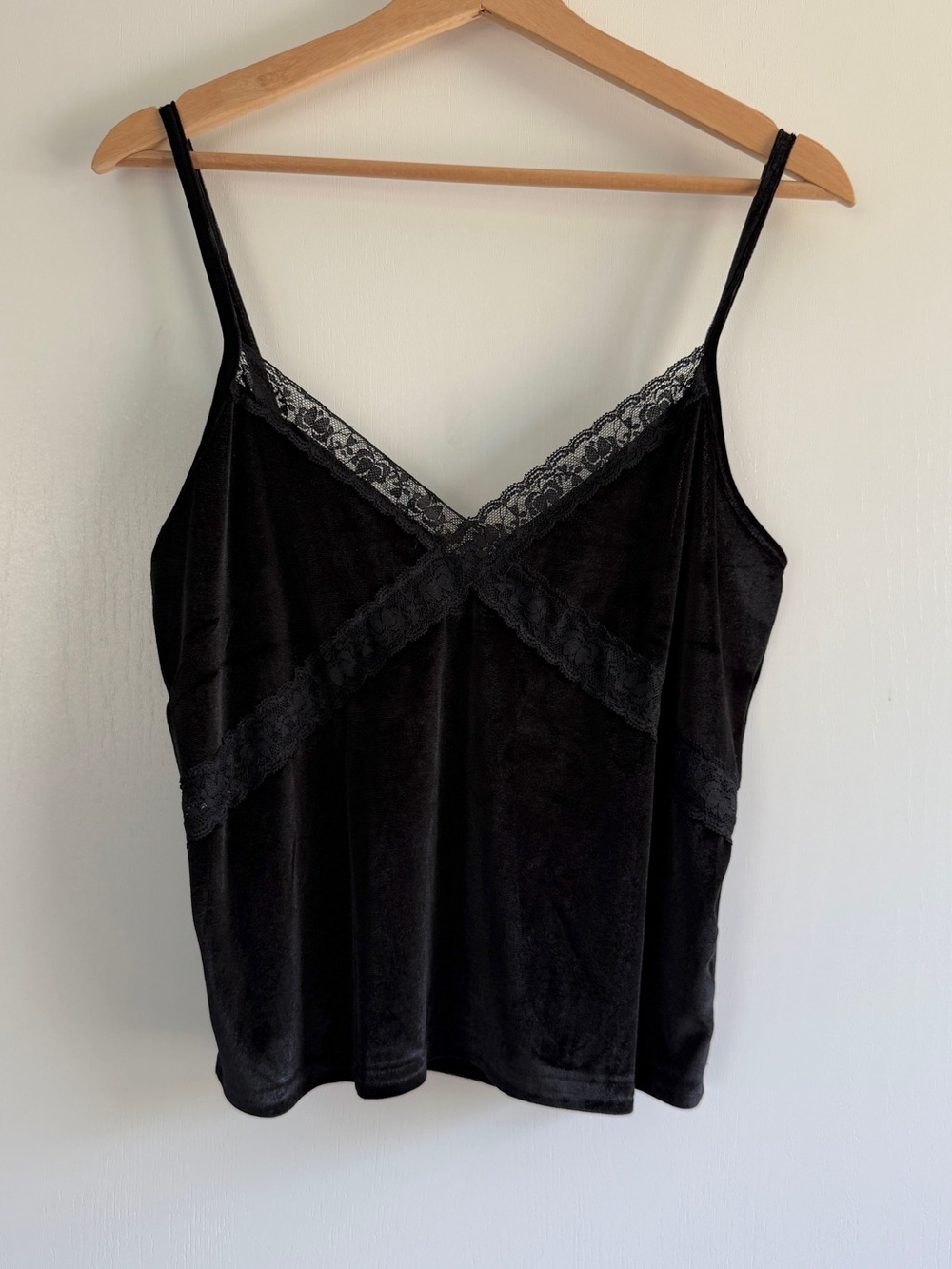 Black Velvet Lace-Trim Cami Top